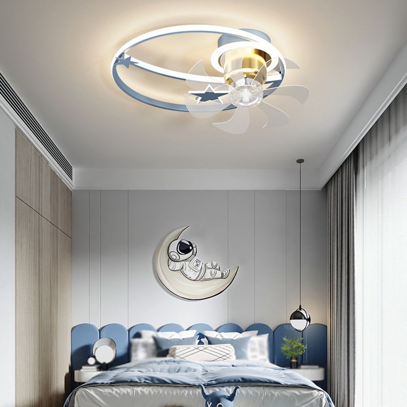 7-Blade Star Ceiling Fan Modernism Polish Finish LED Fan with Light for Foyer