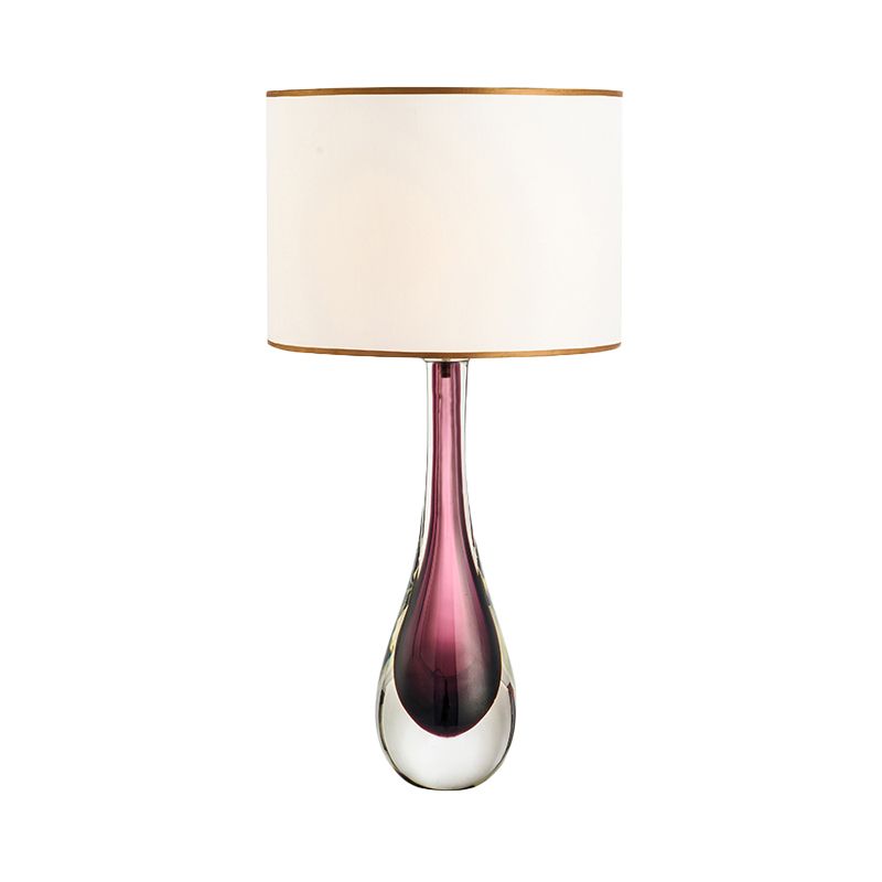 White Droplet Task Lamp Modern 1 Head Purple Crystal Reading Light with Fabric Shade