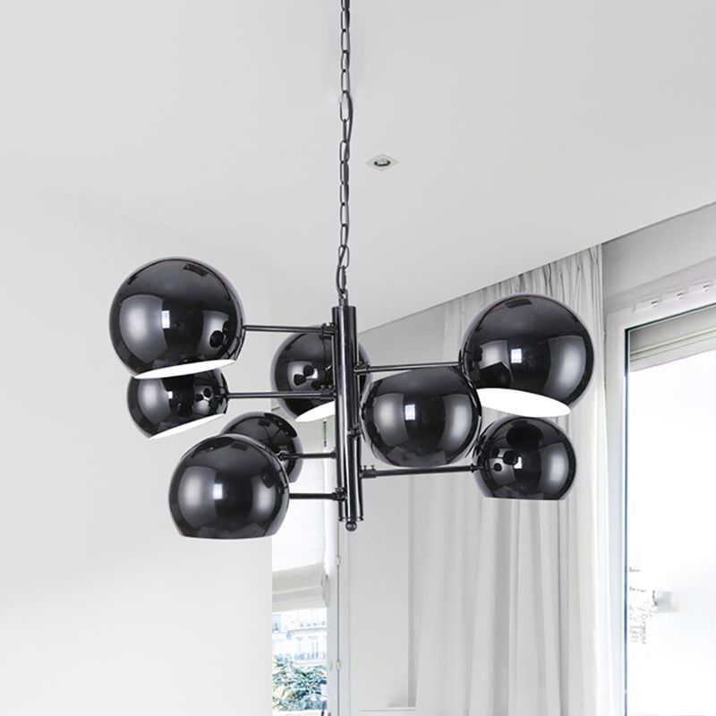 Lampadario a globo nero semplice a 8 luci a 8 luci a ciondolo a led con asta sospesa per ufficio