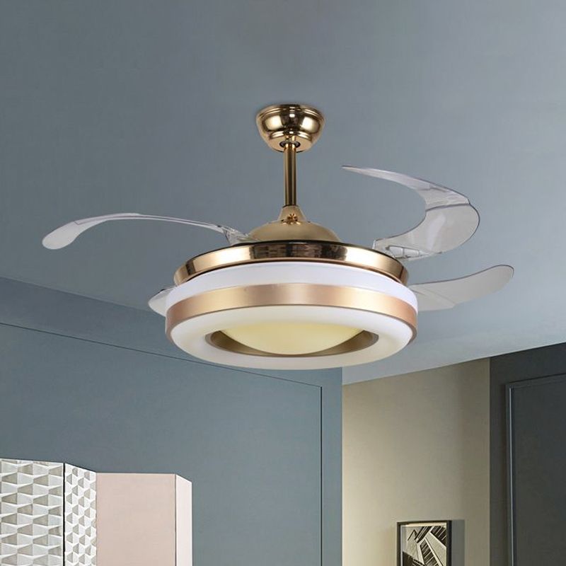 19" Wide Gold Round Hanging Fan Lamp Modernism LED Acrylic Semi-Flush Mount Light, 4 Blades