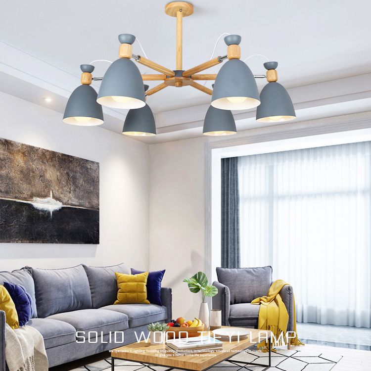 Wrought Iron Sputnik Pendant Light in Modern Creative Style Wooden Macaron Hanging Lamp for Interior Spaces