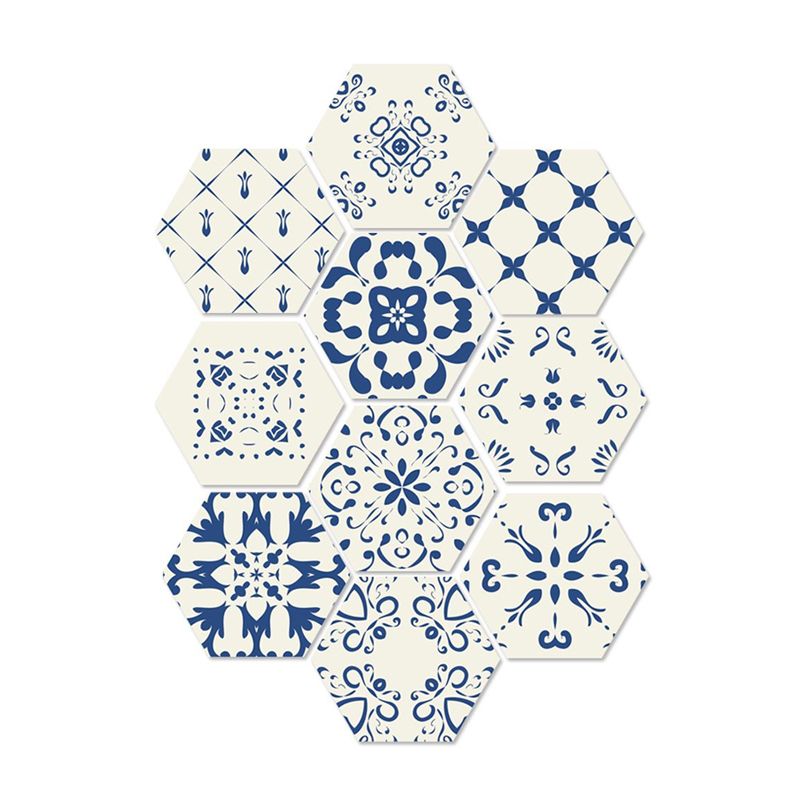 Adhesive Flower-Like Tile Wallpapers Blue Bohemian Wall Art for Living Room, 9' L x 8" W