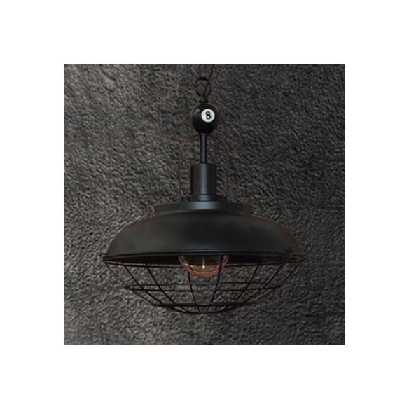 1 Light Barn Wire Cage Pendant Lamp Industrial Stylish Black Finish Metal Ceiling Fixture for Restaurant