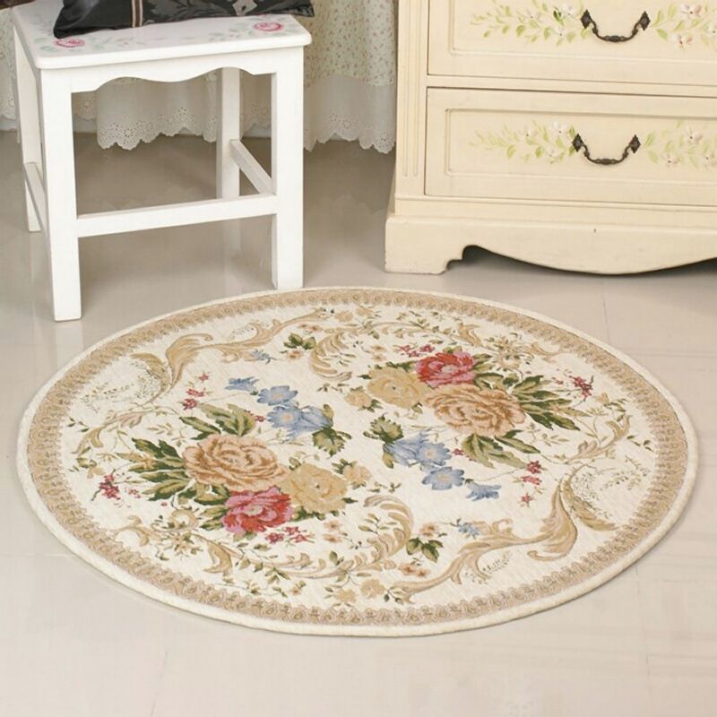 Beige Bohemian Area Rug Flower Pattern Polyester Area Carpet Anti-Slip Rug for Home Decor