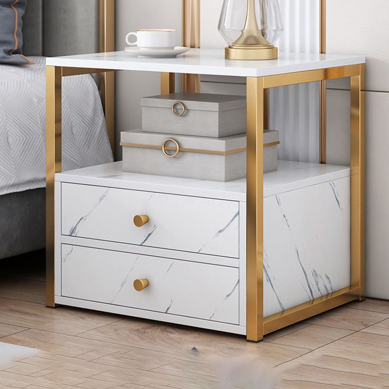 Wooden and Metal Bedside Cabinet Modern Minimalist Bedside Table with Drawers