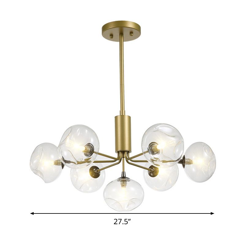 7 Heads Bedroom Ceiling Chandelier Modernist Gold Hanging Light Fixture with Orb Clear Glass Shade