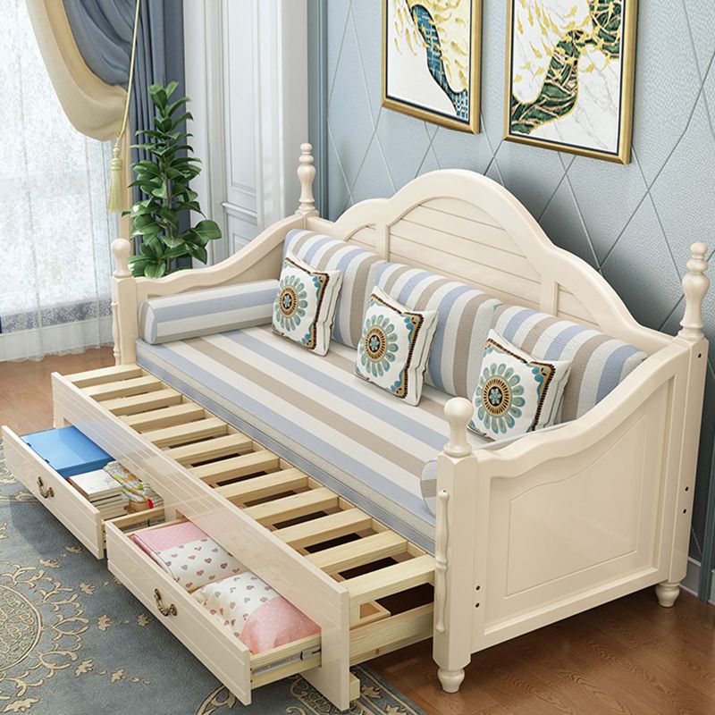 French Green/ Brown/ White Kid Bed Solid Wood Standard Bed with Storage