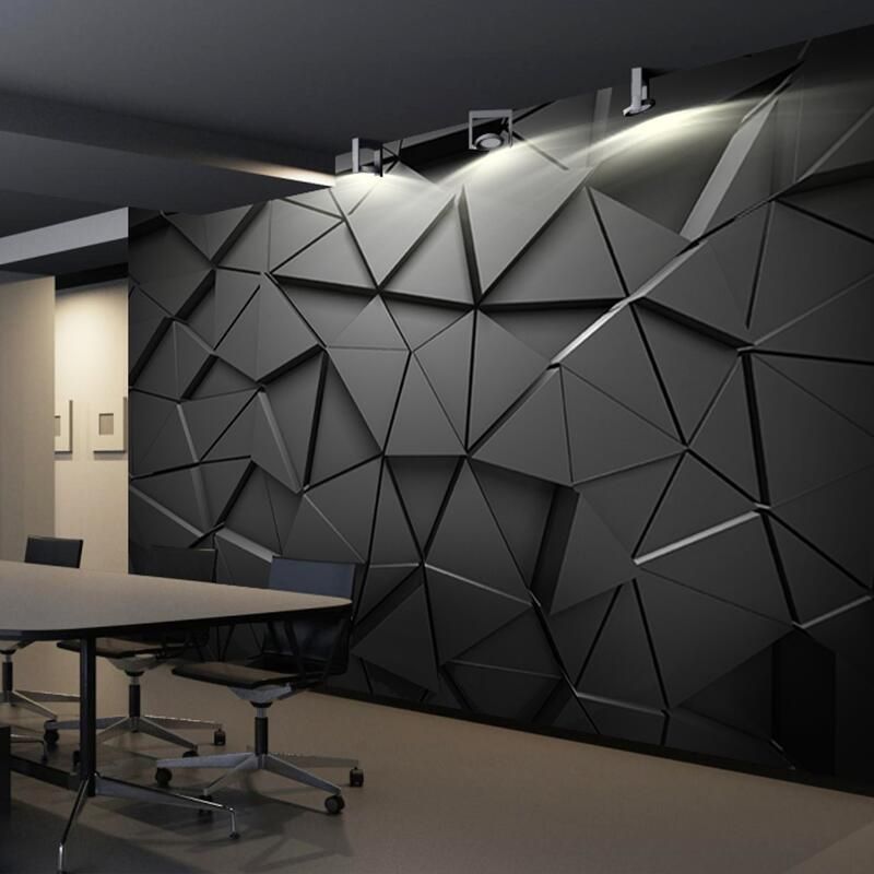 Whole Photography 3D Triangle Mural for Meeting Room in Black and Grey, Made to Measure