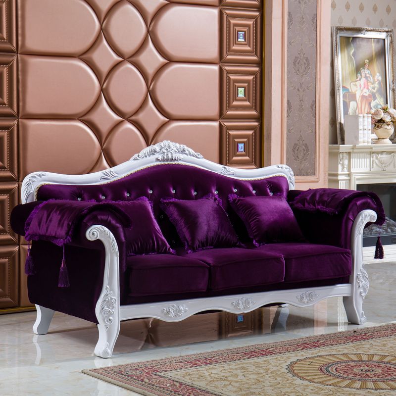 Contemporary Standard Rolled Arm Velvet Sofa Couch for Three People