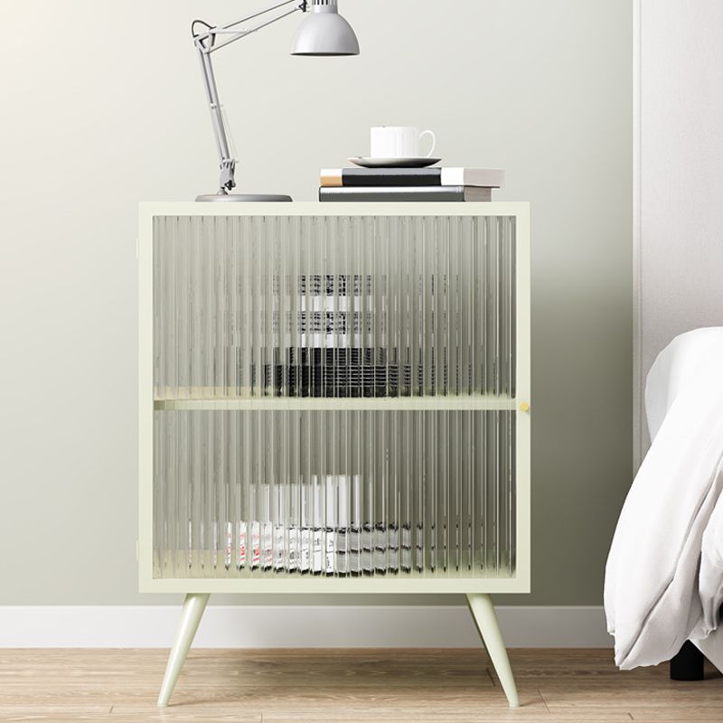 Contemporary Metal Nightstand Lower Shelf Bedside Cabinet with Door for Bedroom