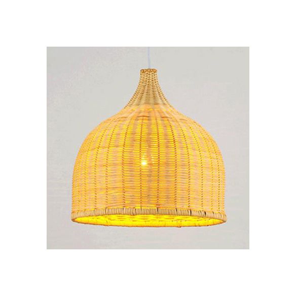 Hand Knitted Bamboo Domed Hanging Pendant Farmhouse One Light Suspension Lamp in Beige