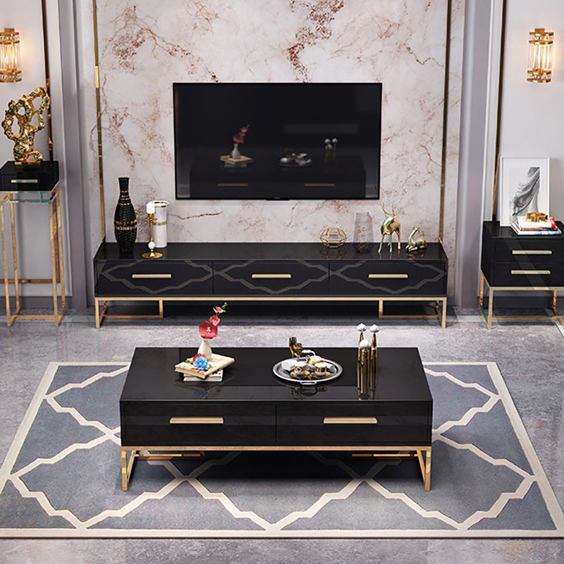 Glam TV Media Console Glass Media Console TV Stand with 3 Drawers