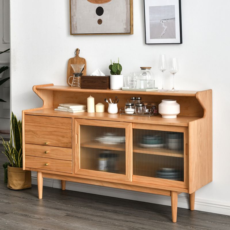 Modern Cherry Wood Sideboard Buffet Cabinet Drawers and Doors Buffet Sideboard