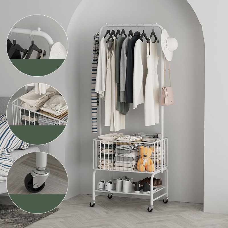 Luxurious Clothes Hanger Solid Color Metal Basket Coat Rack with Storage Shelving