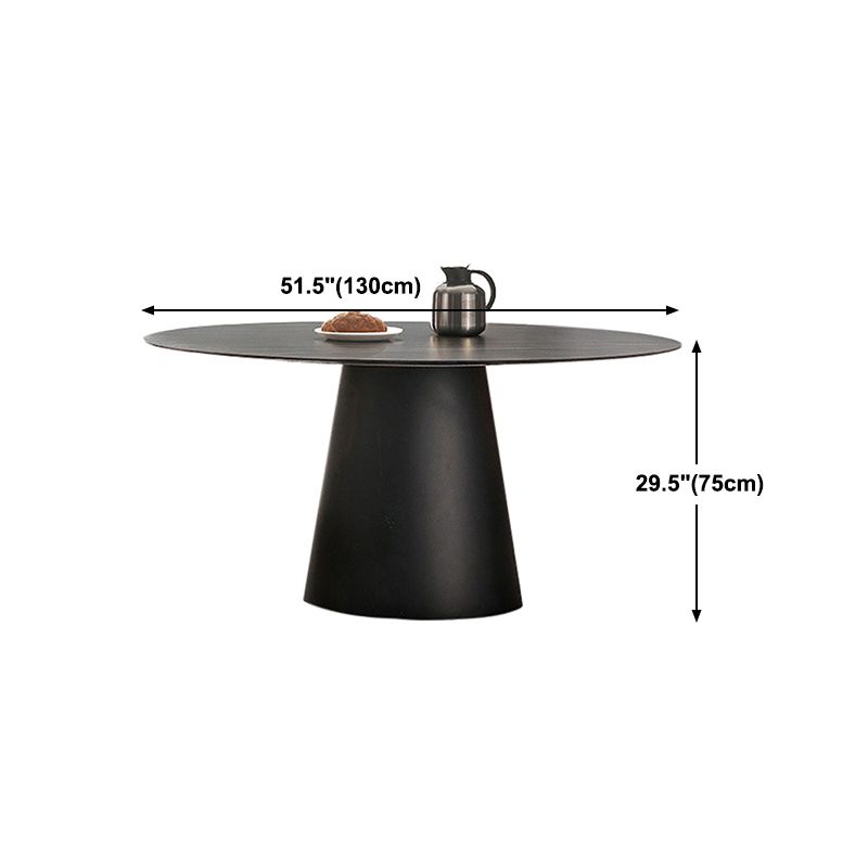 Round Dining Table Stone Top Dining Table in Black with Pedestal