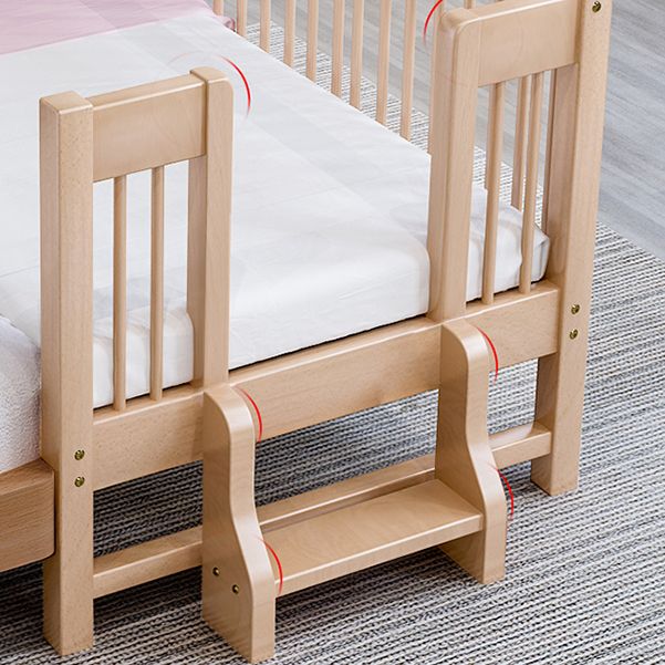 Scandinavian Beech Wood Nursery Crib Standard Size Crib with Guardrail