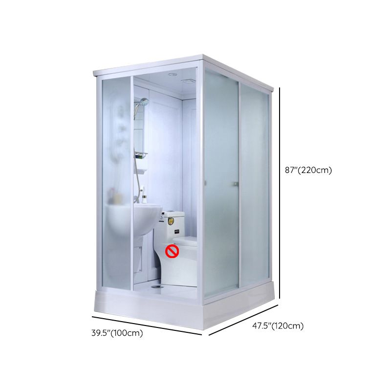 Frosted Glass Single Sliding Shower Enclosure Framed Shower Kit in White