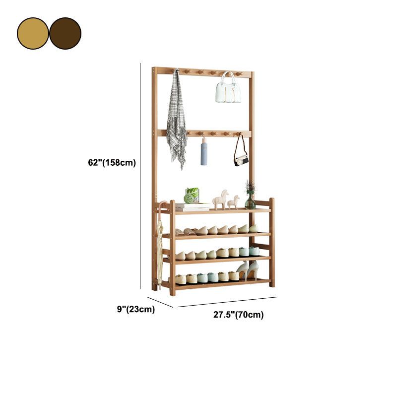 Modern Style Coat Rack Free Standing Solid Bamboo Hooks Design Coat Rack With Shelves