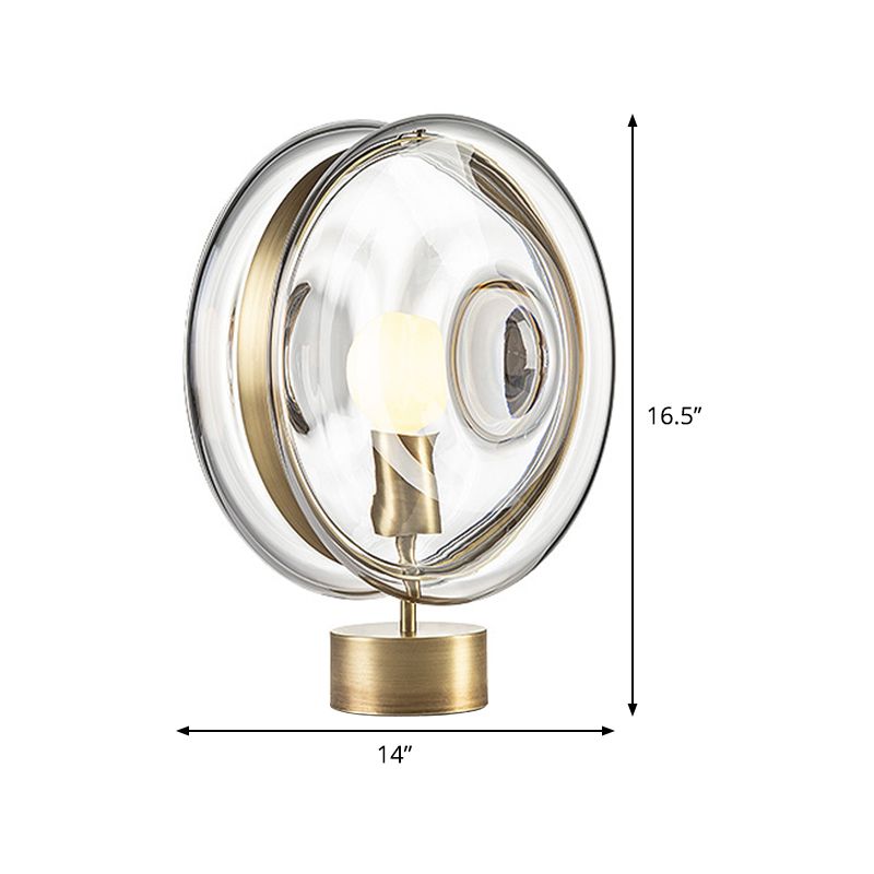 Lampaggio di illuminazione da comodino rotondo in metallo minimalismo in oro a 1 bulba con tonalità in vetro trasparente