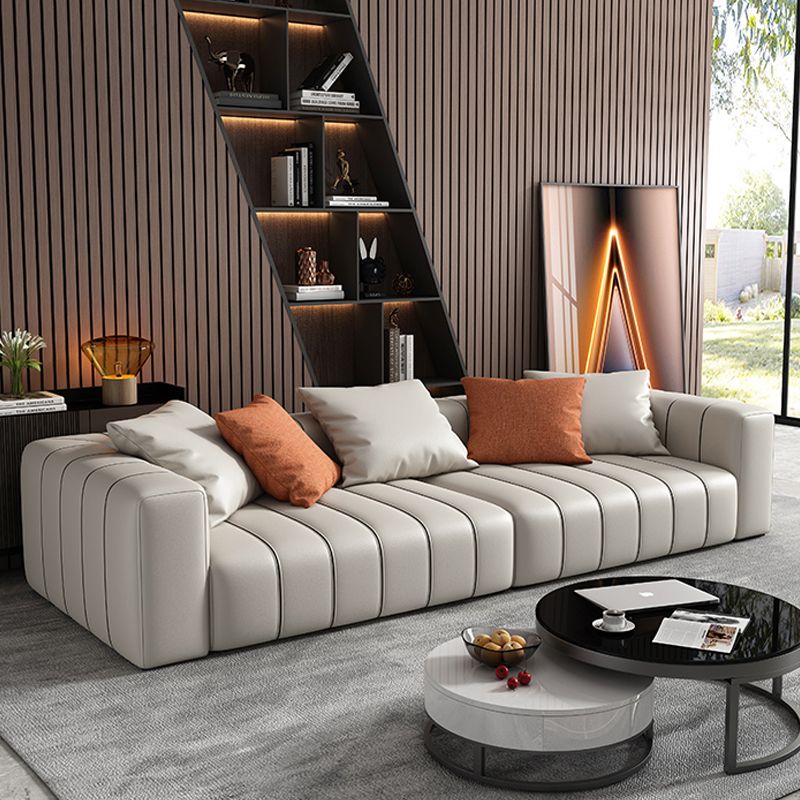 Modernistic Sofa Faux Leather Tufted Off-White Convertible Sofa for Living Room