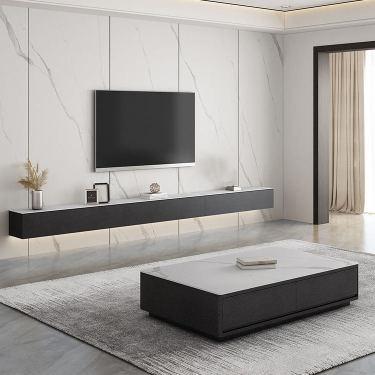 Stone and Wood TV Stand Contemporary Floating TV Media Stand