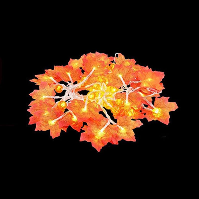 Orange Maple Leaves LED String Art Decor Plastic Battery Operated Festive Light