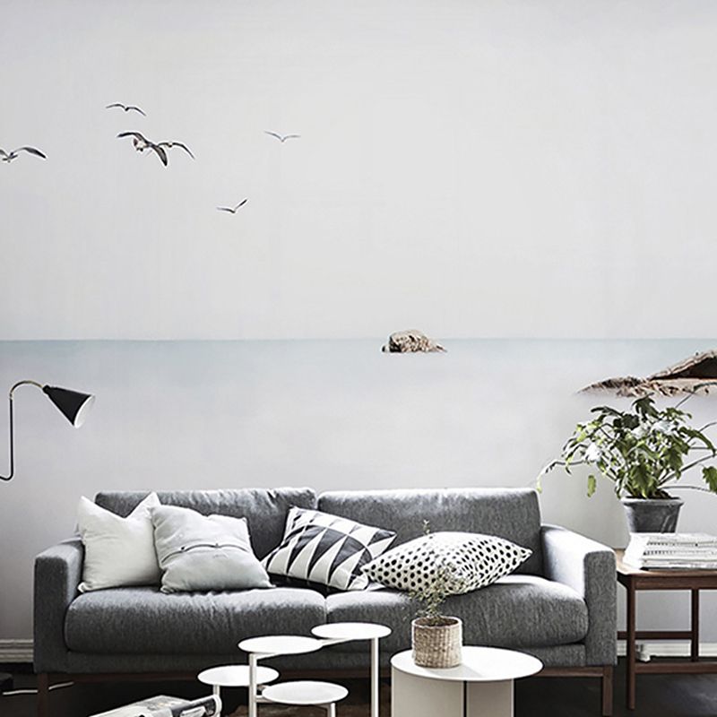 Minimalist Wall Art with Grey and White Sea and Rock for Living Room, Non-Woven Fabric