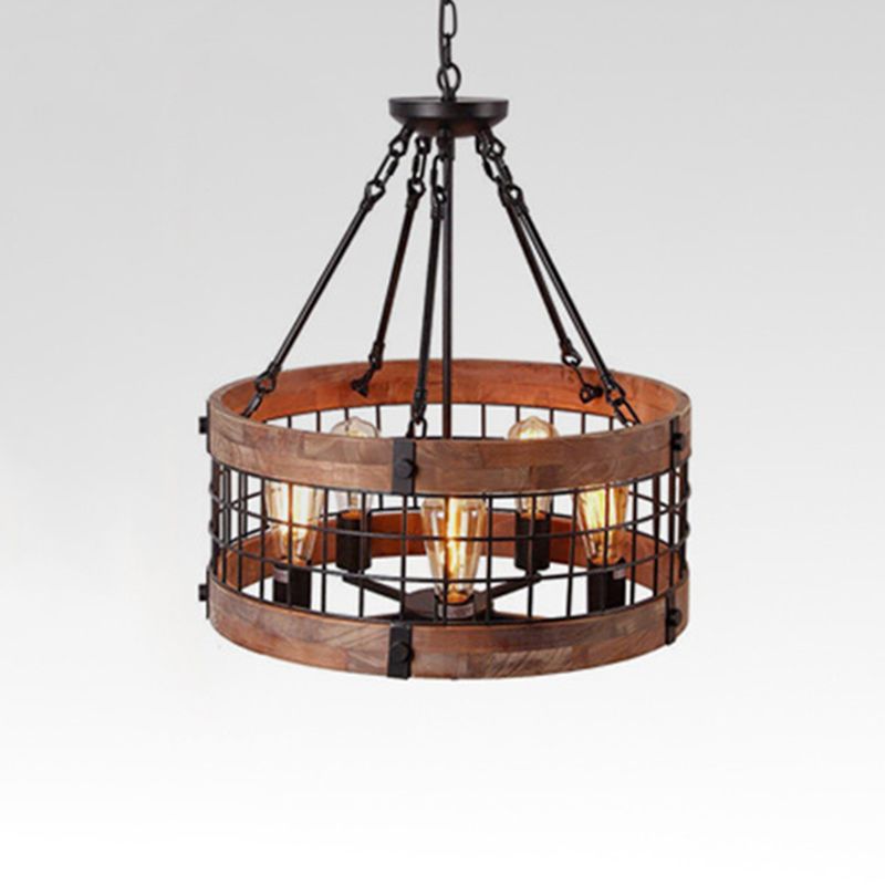 Industrial Vintage Drum Pendant Light Wrought Iron 5-Light Hanging Lamp for Dining Room