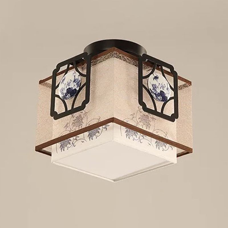 White Squared Ceiling Mounted Fixture Modern Style Fabric Ceiling Mount Light Fixture