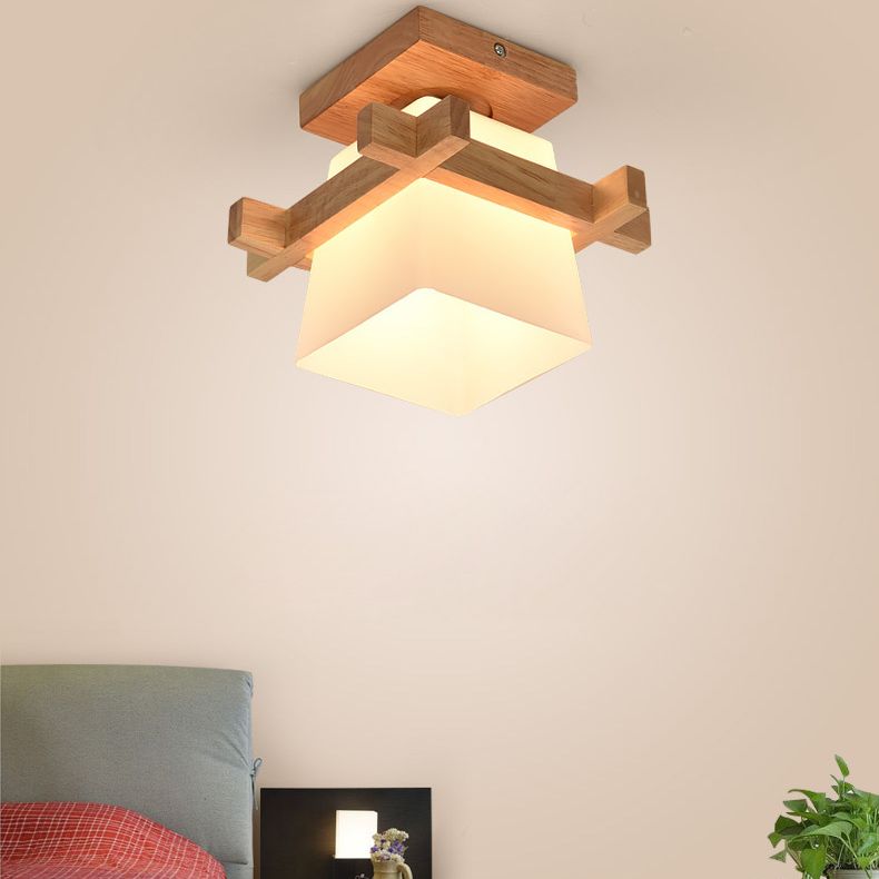 Indoor Porch Decoration Semi Flush Mount Lighting Modern Style Wooden Semi Flush Chandelier