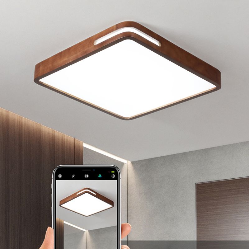 Japanese Rectangle Ceiling Light Wood LED Flush Mount Light in Brown for Living Room