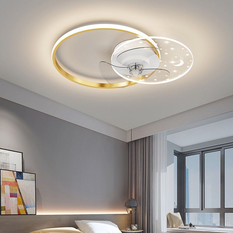 LED Contemporary Fan Light Geometric Iron and Acrylic Ceiling Fan Fixture in Gold