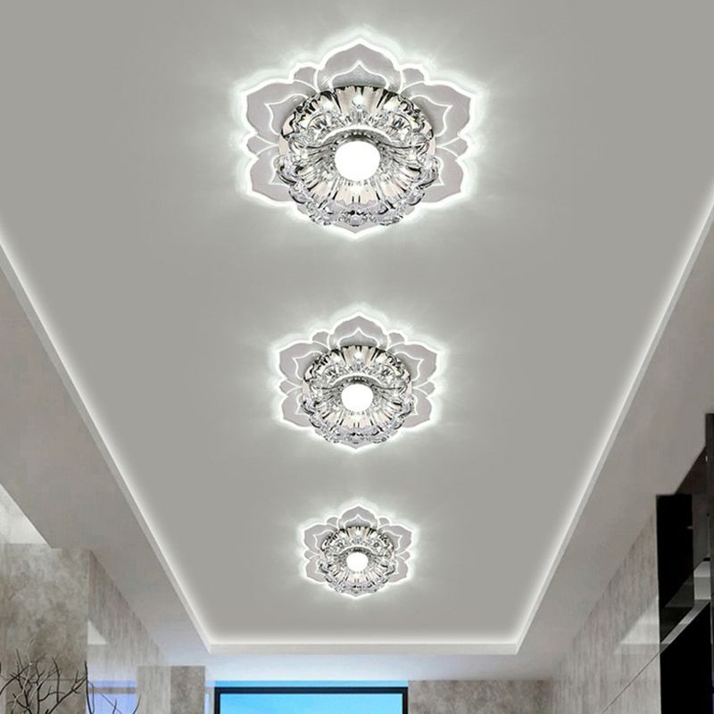 Crystal Flower Shaped LED Flush Mount Modern Clear Flushmount Ceiling Light for Entryway