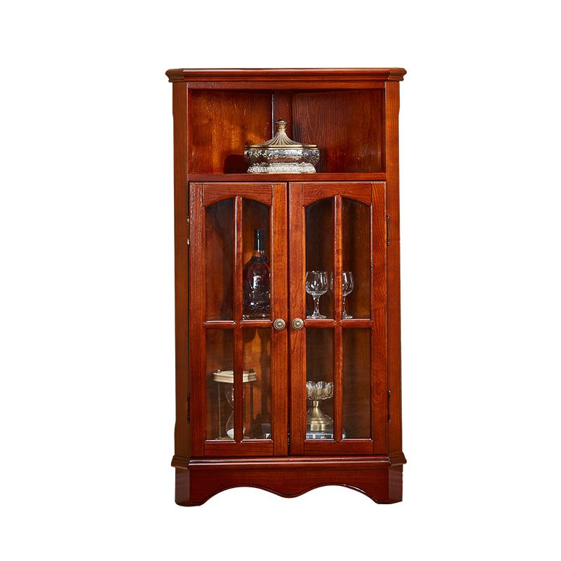 Mid-Century Modern Accent Cabinet Rubberwood Cabinet with Glass Paned