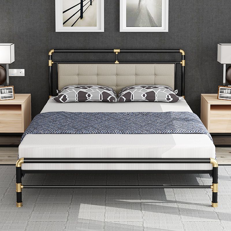 Contemporary Iron Base Standard Bed with Upholstered Headboard