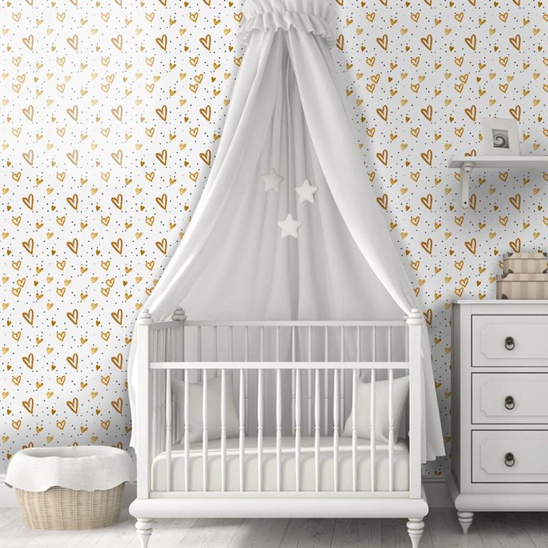 Yellow Heart Shapes Wallpaper Panels Peel and Paste Wall Decor for Childrens Bedroom