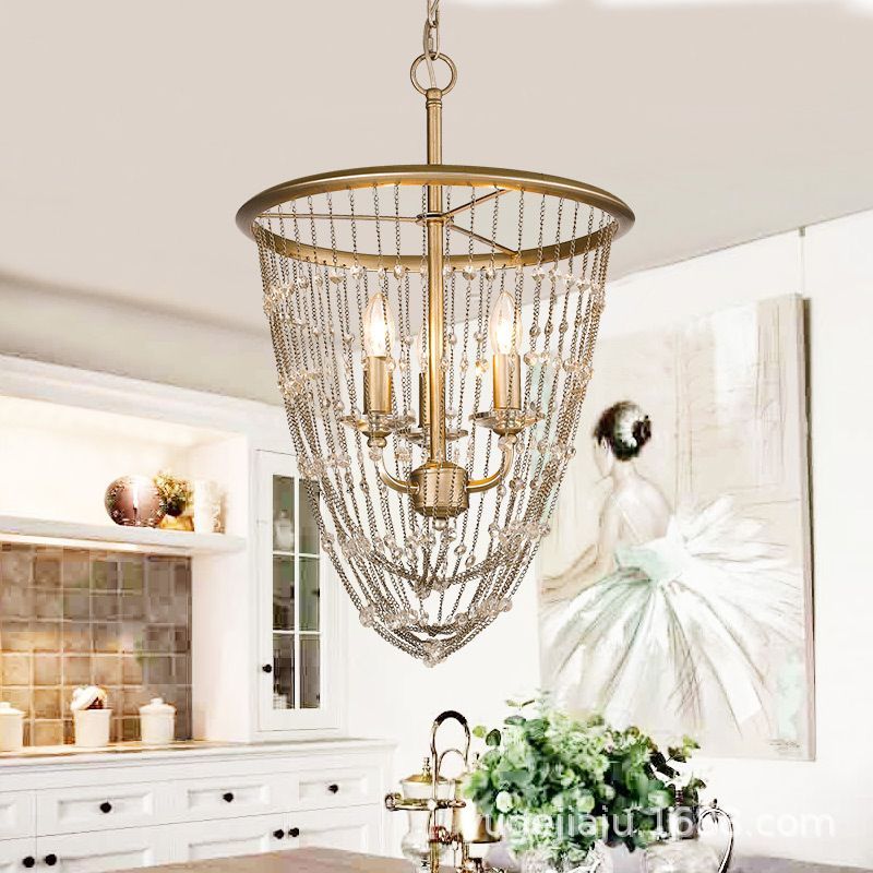 Wire Mesh Chandelier Light Modern Metal 3 Lights Gold Pendant Light with Crystal Accent