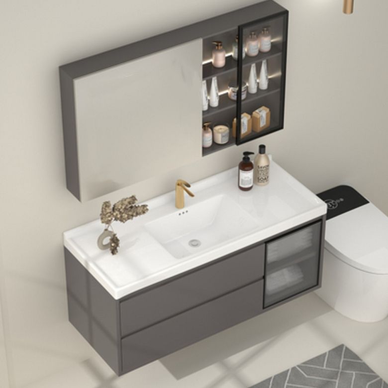 Wall Mount Gray Sink Vanity Modern Ceramic Single Rectangular Vanity