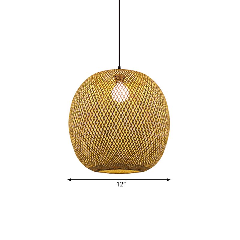 12"/17" Wide Ball Bamboo Pendant Ceiling Light Chinese 1 Light Wood/Brown Hanging Light for Kitchen Island