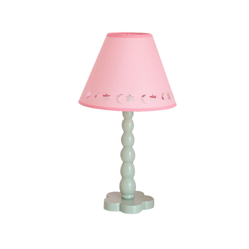 Kids Cone Table Lamp Fabric 1 Light Bedroom Night Light with Cutout Design and Wood Base in Pink/Pink and White/Pink and Green