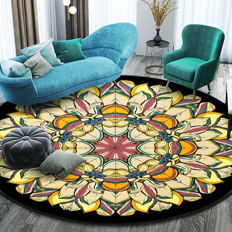 Bohemian Round Rug Polyester Rug Stain Resistant Rug for Living Room Bedroom