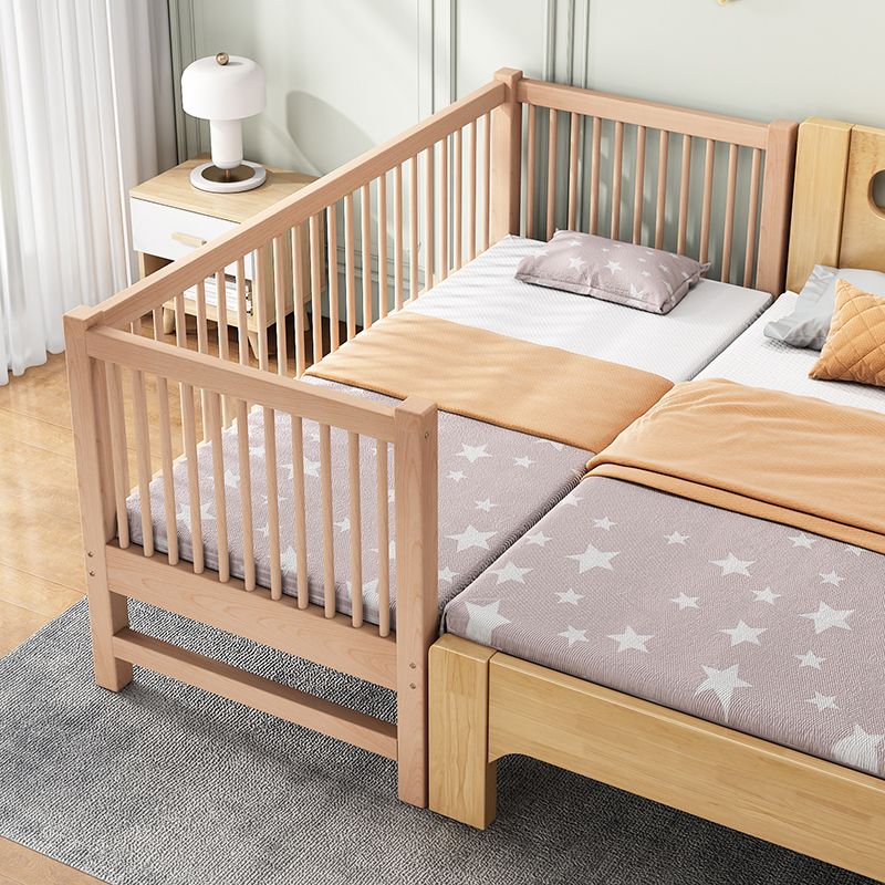 Modern Nursery Crib with Guardrail Washed Natural Wood Beech Nursery Bed