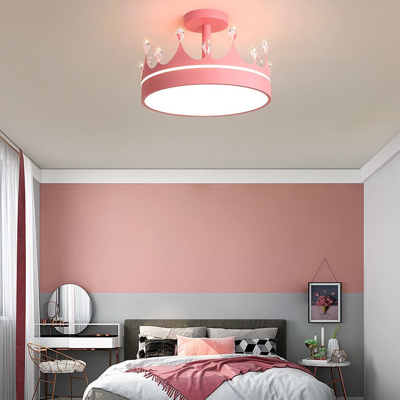 LED Bedroom Semi Flush Mount Lighting Modern Semi Flush Ceiling Light with Crown Metal Shade