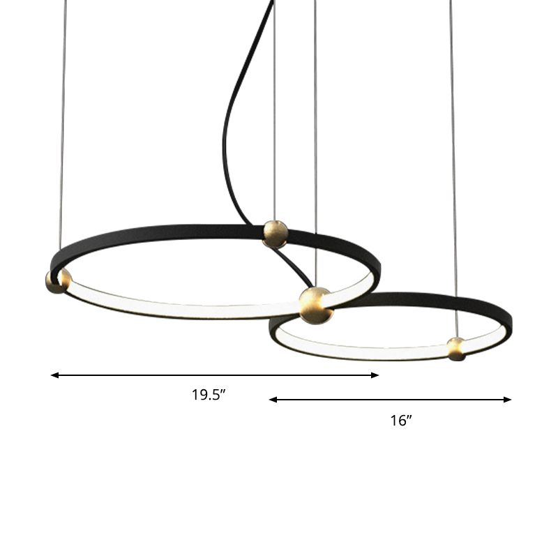 Nordic Style Black Chandelier Ring Acrylic LED Hanging Light in Warm/White Light for Restaurant Study Room