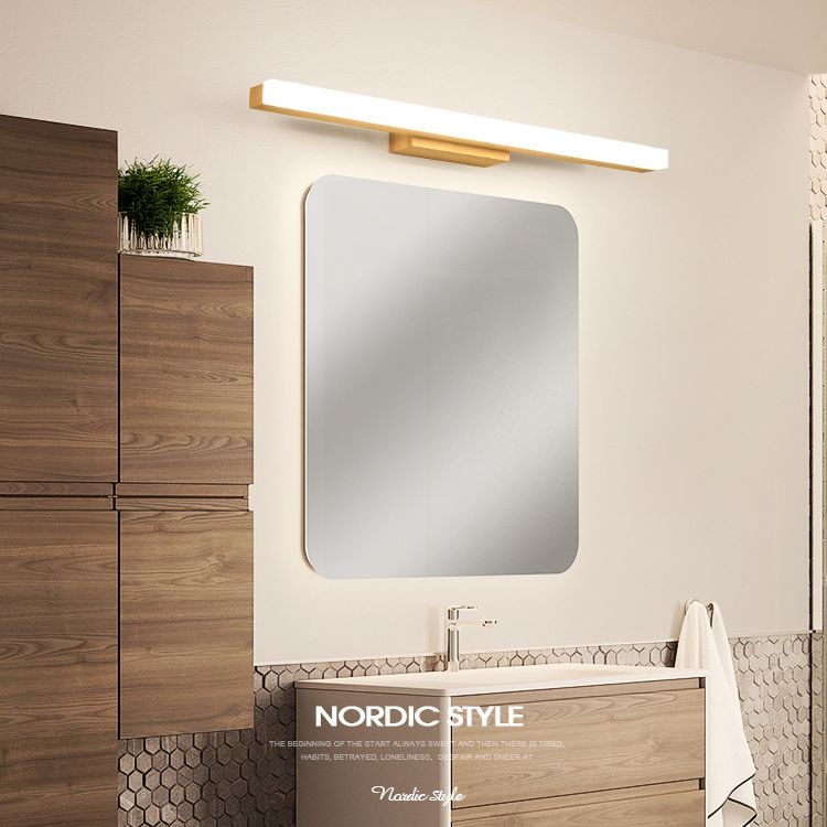 Nordic Simple Wooden Wall Vanity Light Water and Fog Resistant Vanity Light Fixture