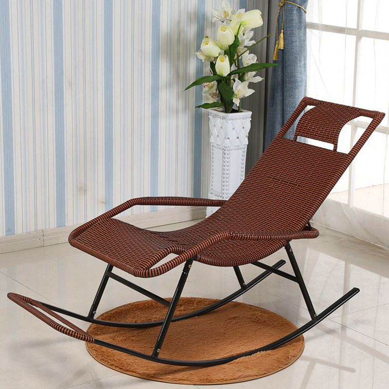 Modern Spindle Rocking Chair Metal Frame Woven Rope Rocker Chair for Home