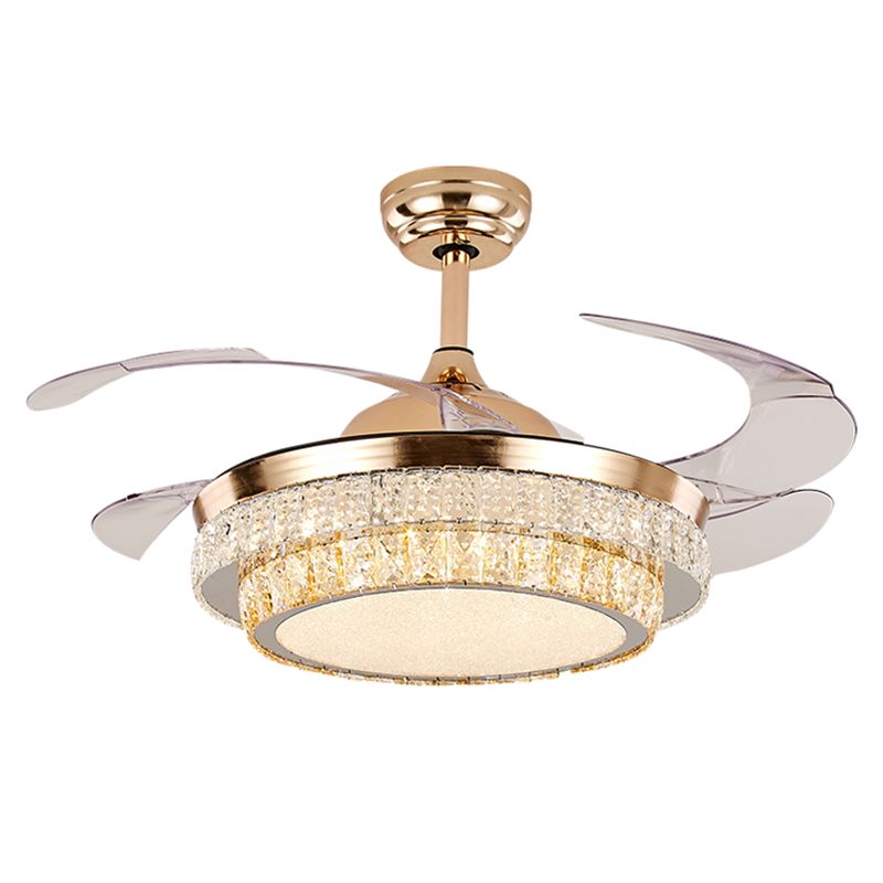 3 Bladen Ronde Led plafondventilator Licht Hedendaags Tri-Prism Crystal Brass Semi Mount Lighting