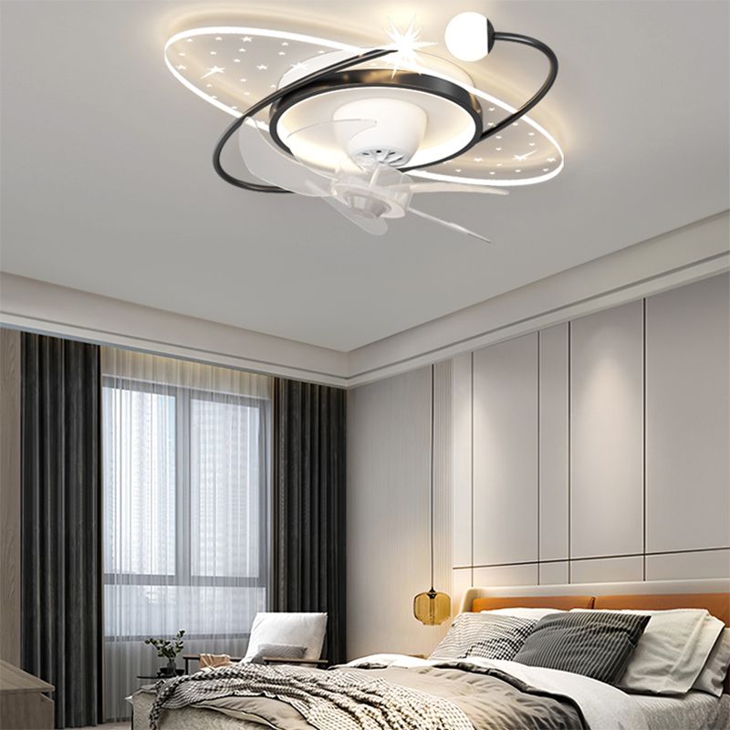 Geometric Shape Metal Ceiling Fans Modern 4-Lights Ceiling Fan Lamp Fixture in White