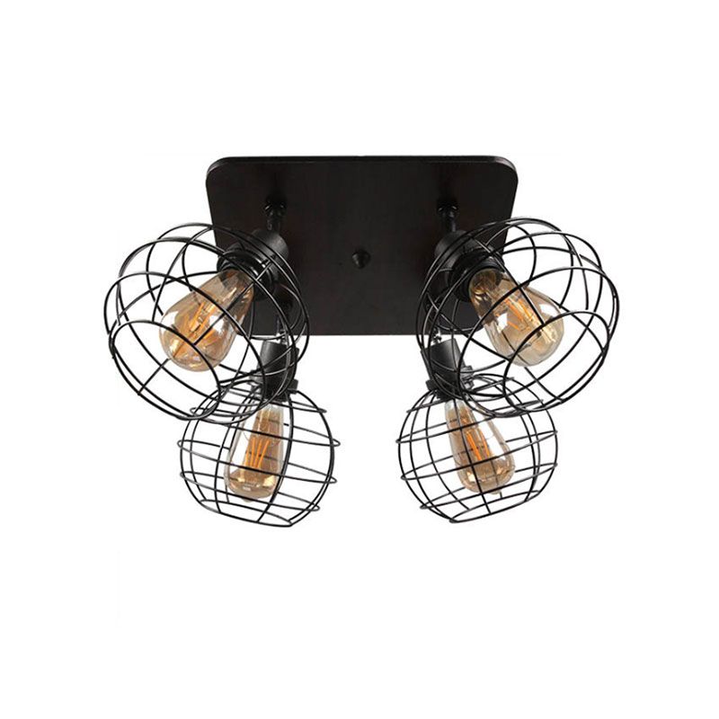 Global Cage Metal Semi Flush Monte Techo Ligera Industrial Estilo industrial 4/6 Luces Luz de techo de comedor en negro