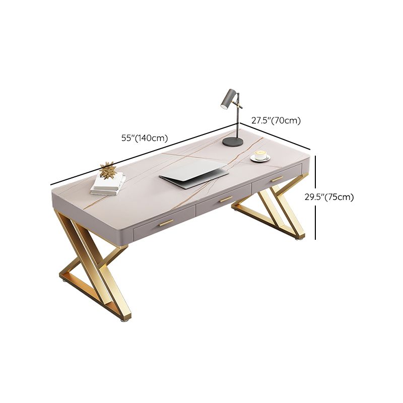 29.25" H Classic Glam Office Desk Curved Shape Stone Writing Desk